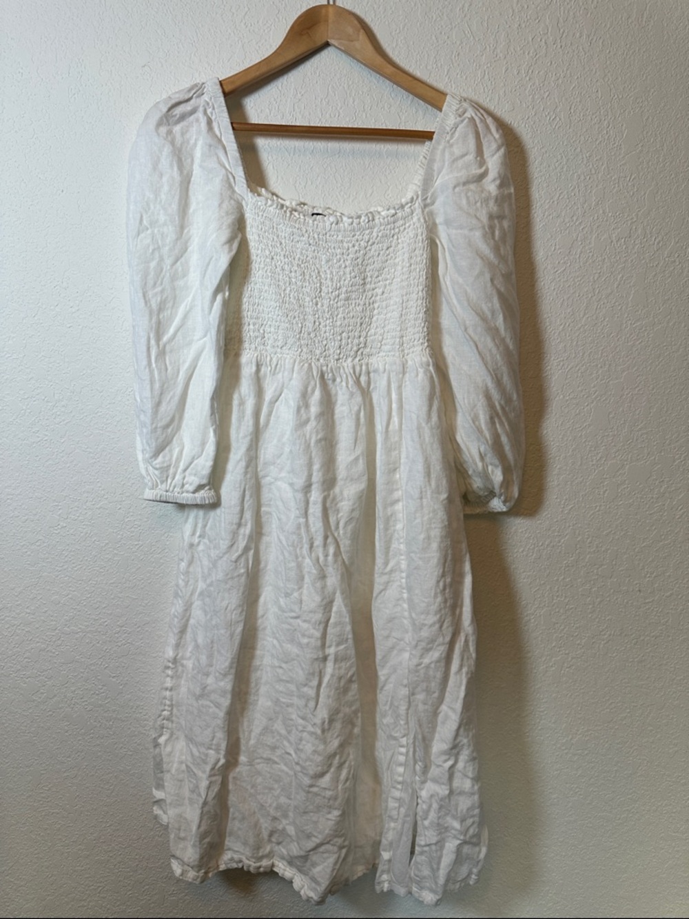 J. Crew White Linen SMOCKED TOP MIDI SLIT DRESS - Picture 5 of 8